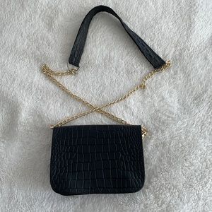 Black faux leather crocodile cross body bag